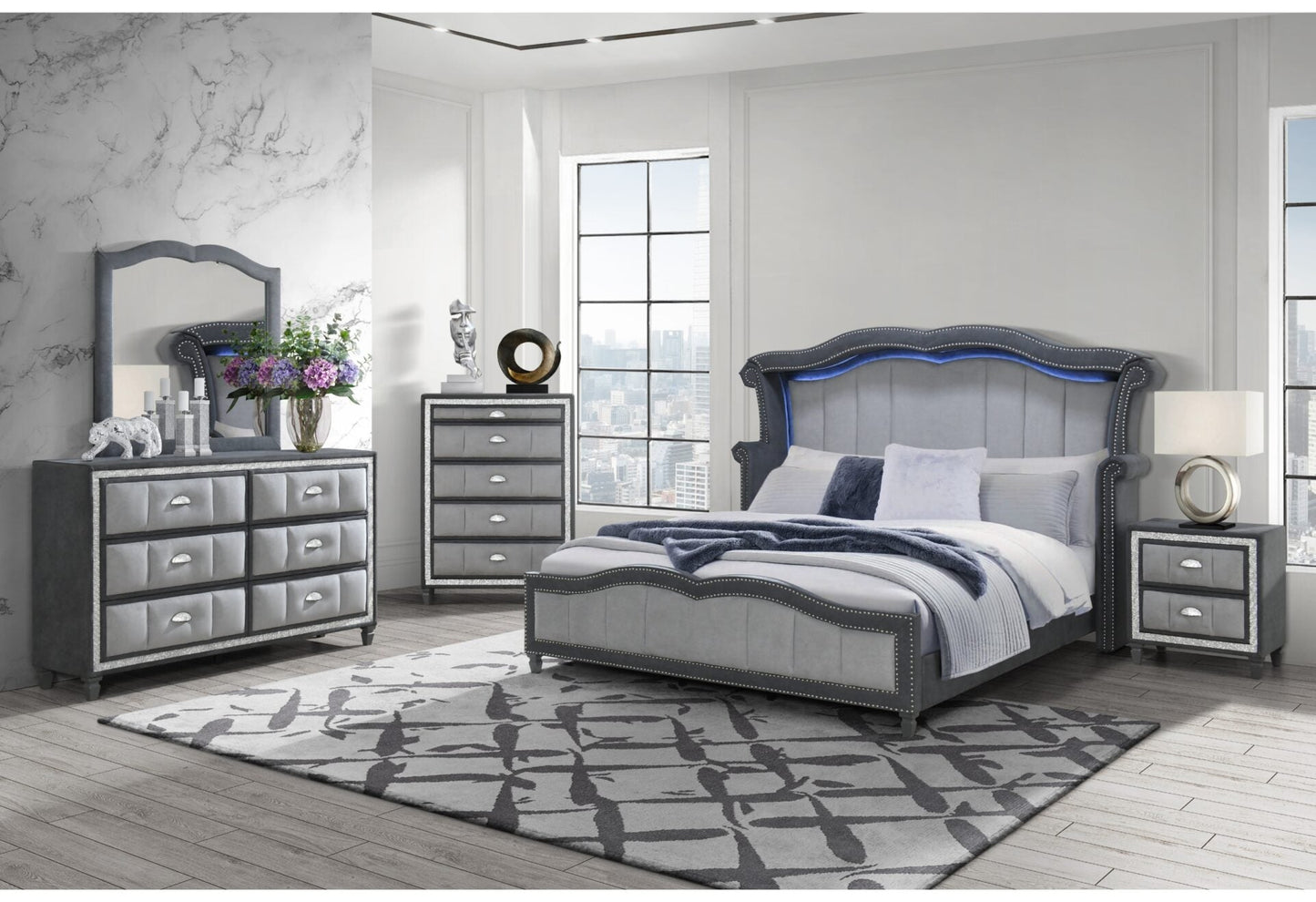 Vanna Dark Grey Bedroom Set GLOBAL FURNITURE