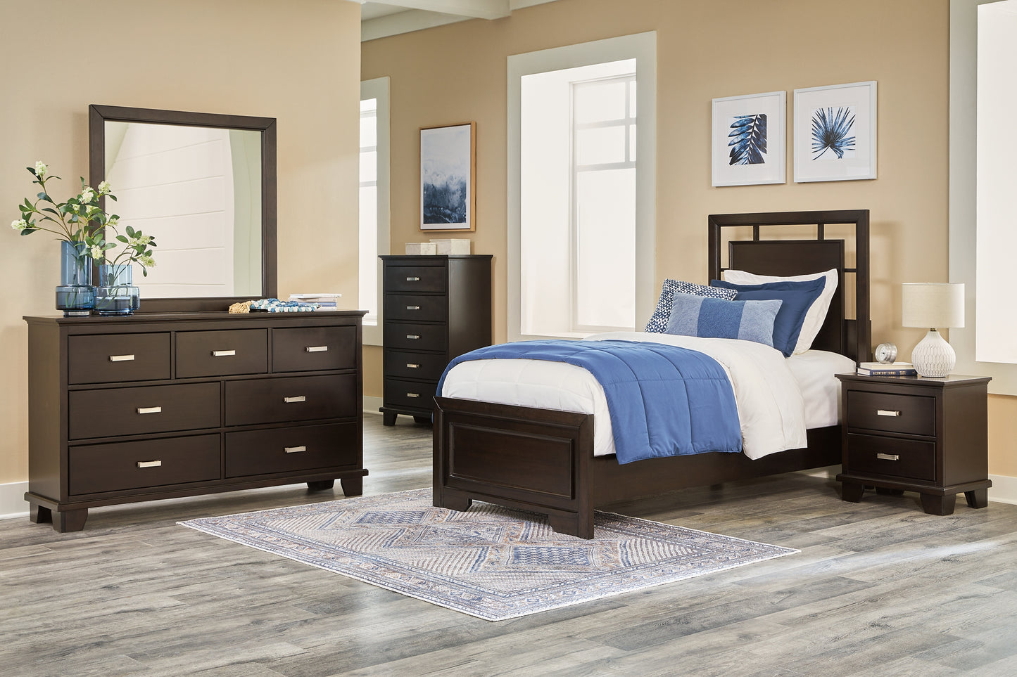 Covetown Twin Panel Bed with Mirrored Dresser, Chest and 2 Nightstands Signature Design by Ashley®
