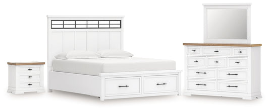 Ashbryn California King Panel Storage Bed with Mirrored Dresser and Nightstand Benchcraft®
