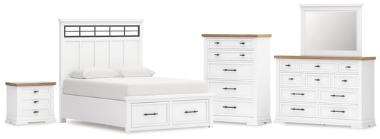 Ashbryn Queen Panel Storage Bed with Mirrored Dresser, Chest and Nightstand Benchcraft®