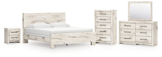 Lawroy King Panel Bed with Mirrored Dresser, Chest and Nightstand Benchcraft®