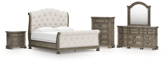 Ardenfield California King Upholstered Sleigh Bed with Mirrored Dresser, Chest and Nightstand Signature Design by Ashley®