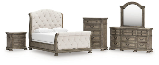 Ardenfield Queen Upholstered Sleigh Bed with Mirrored Dresser, Chest and Nightstand Signature Design by Ashley®