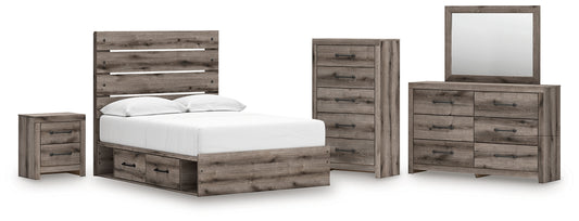 Graystorm Full Panel Bed with Storage with Mirrored Dresser, Chest and Nightstand Signature Design by Ashley®