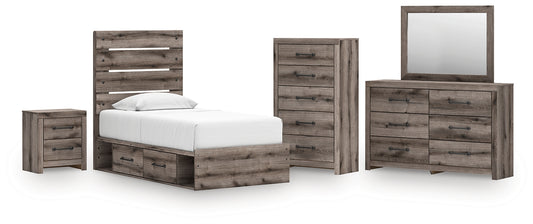 Graystorm Twin Panel Storage Bed with Mirrored Dresser, Chest and Nightstand Signature Design by Ashley®