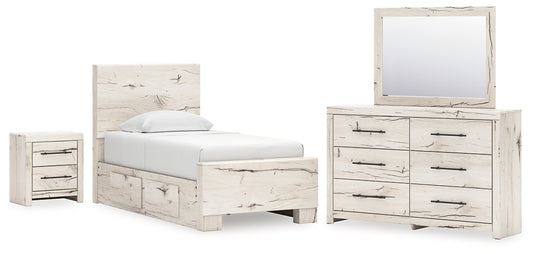 Lawroy Twin Panel Bed with Mirrored Dresser and Nightstand Benchcraft®