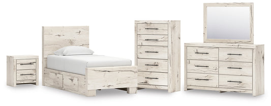 Lawroy Twin Panel Bed with Mirrored Dresser, Chest and Nightstand Benchcraft®