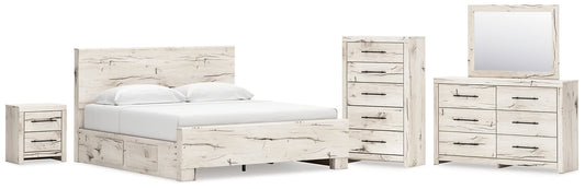 Lawroy King Panel Bed with Mirrored Dresser, Chest and Nightstand Benchcraft®