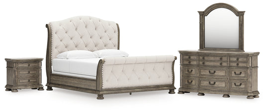 Ardenfield King Upholstered Sleigh Bed with Mirrored Dresser and Nightstand Signature Design by Ashley®
