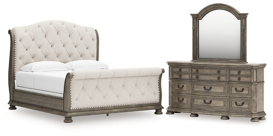 Ardenfield King Upholstered Sleigh Bed with Mirrored Dresser Signature Design by Ashley®