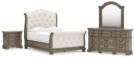 Ardenfield Queen Upholstered Sleigh Bed with Mirrored Dresser and Nightstand Signature Design by Ashley®