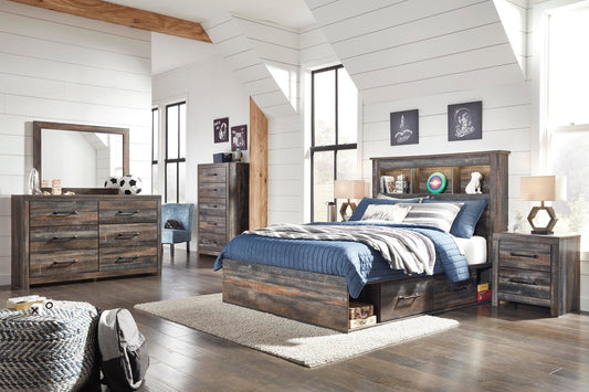 Drystan Bookcase Bed With 2 Storage Drawers With Mirrored Dresser, Chest And Nightstand Signature Design by Ashley®