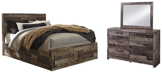 Derekson Panel Bed With 6 Storage Drawers With Mirrored Dresser Benchcraft®