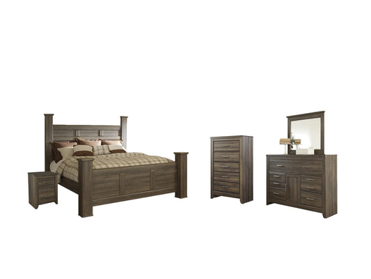 Juararo California Poster Bed With Mirrored Dresser, Chest And Nightstand Signature Design by Ashley®