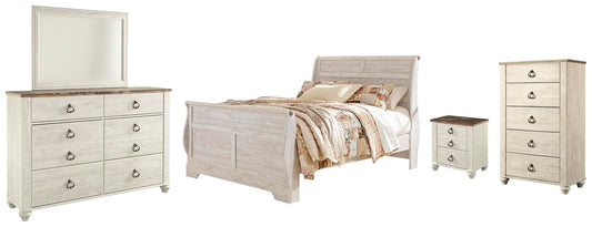Willowton Sleigh Bed With Mirrored Dresser, Chest And Nightstand Signature Design by Ashley®