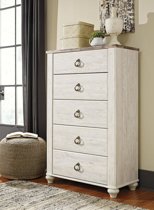 Willowton Sleigh Bed With Mirrored Dresser, Chest And Nightstand