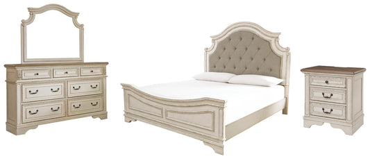 Realyn Upholstered Panel Bed With Mirrored Dresser And Nightstand Signature Design by Ashley®