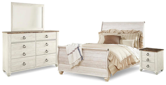 Willowton Sleigh Bed With Mirrored Dresser And Nightstand Signature Design by Ashley®