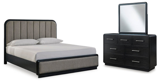 Rowanbeck Upholstered Panel Bed With Mirrored Dresser Signature Design by Ashley®