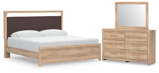 Hollymount Upholstered Platform Bed, Dresser And Mirror Signature Design by Ashley®