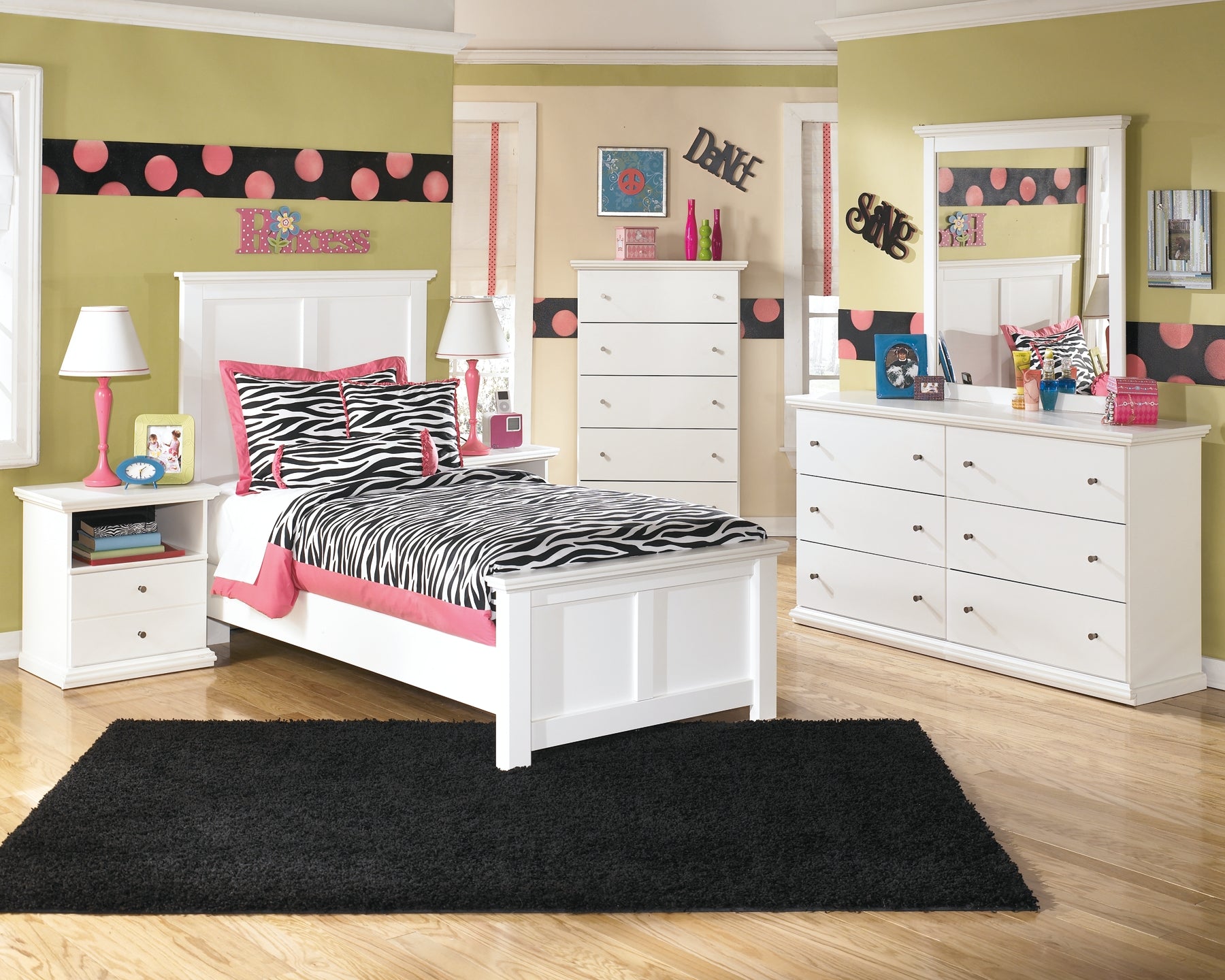 Bostwick Shoals Twin Panel Bed with Mirrored Dresser, Chest and Nightstand Signature Design by Ashley®