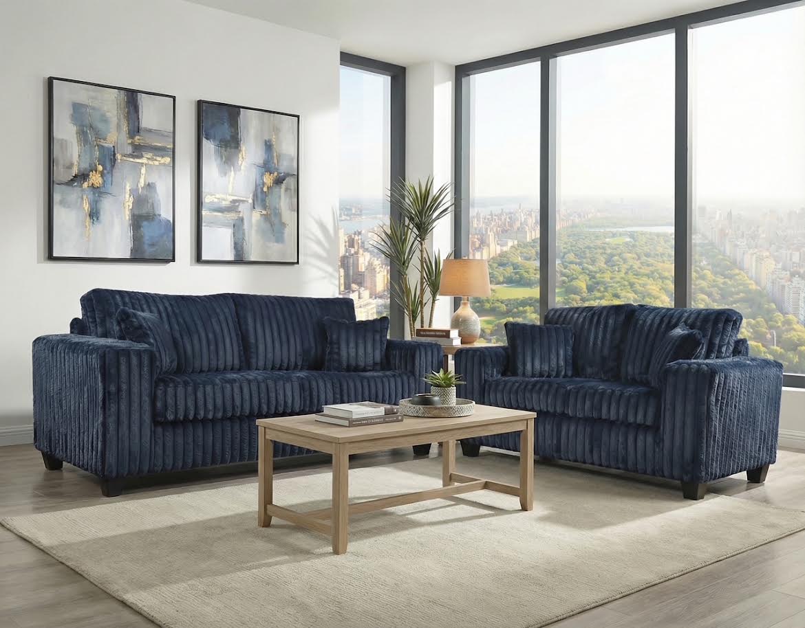 4200 Hugo Navy Sofa and Loveseat Furniture Zone