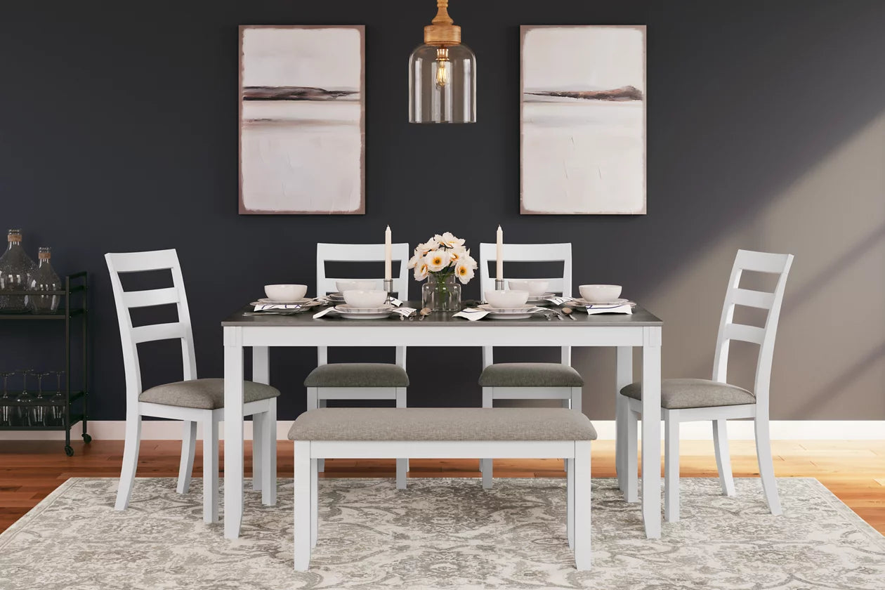 Stonehollow Dining Table with 4 Chairs and a Bench Ashley Furniture