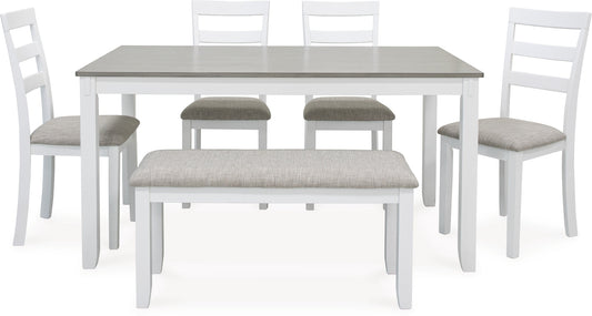 Stonehollow Dining Table with 4 Chairs and a Bench Ashley Furniture
