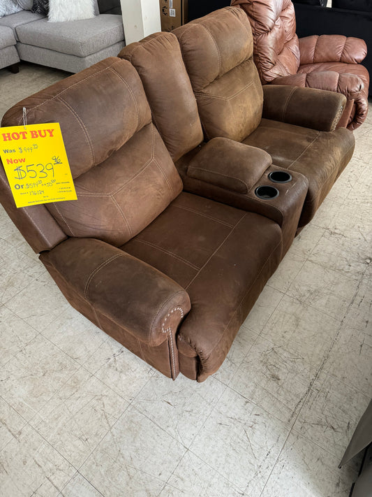 Brown Loveseat Only with Console Trading Post