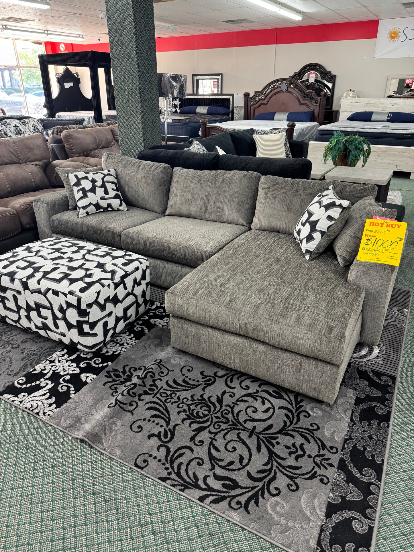 New Grey Sectional and Ottoman Trading Post