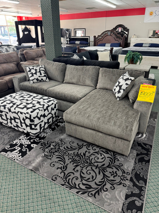 New Grey Sectional and Ottoman Trading Post