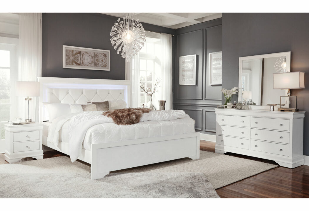 Pompei White Bedroom Set with Lights GLOBAL FURNITURE