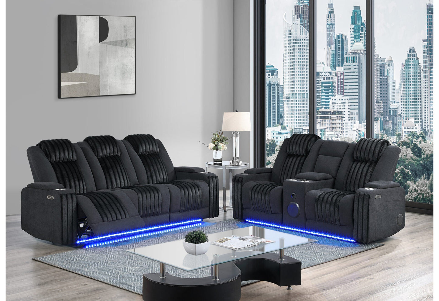U8000 Black Power Sofa Loveseat GLOBAL FURNITURE