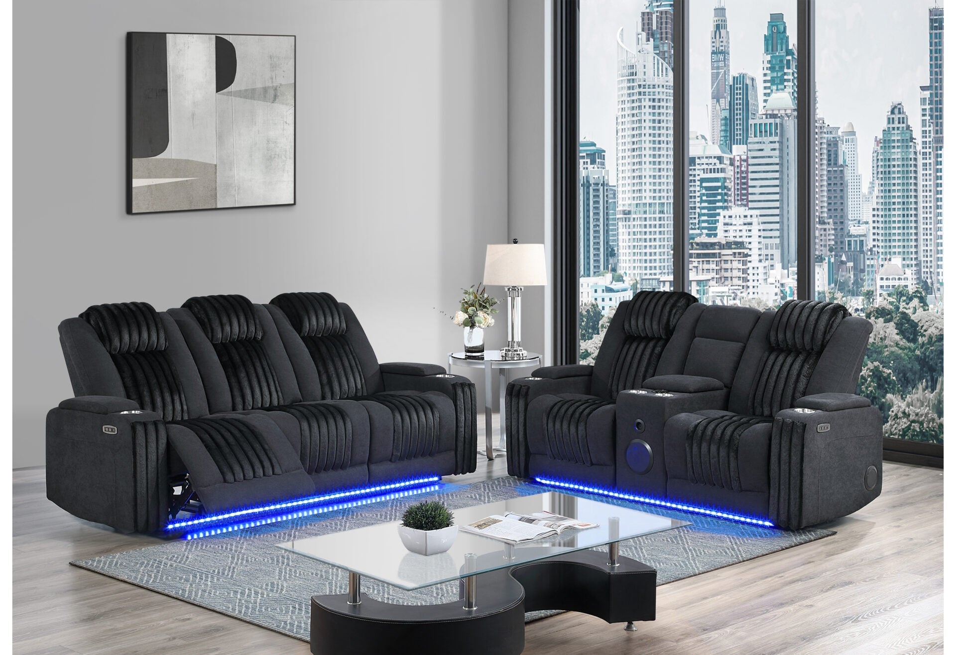 U8000 Black Power Sofa Loveseat GLOBAL FURNITURE