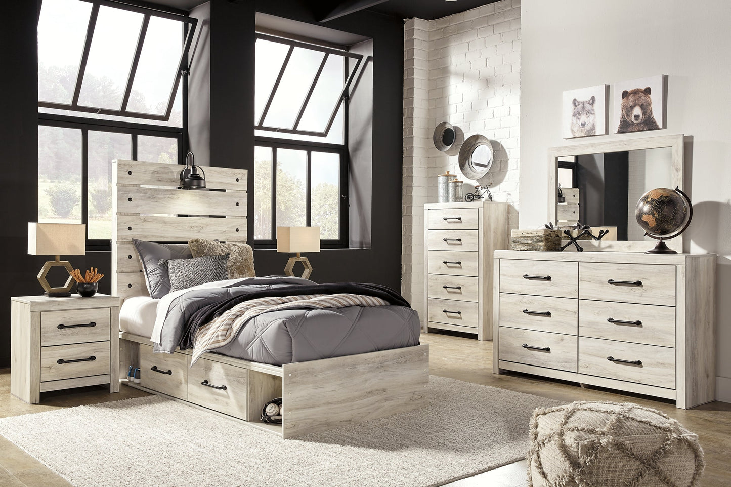 Cambeck Twin Panel Bed with 4 Storage Drawers with Mirrored Dresser, Chest and Nightstand Signature Design by Ashley®