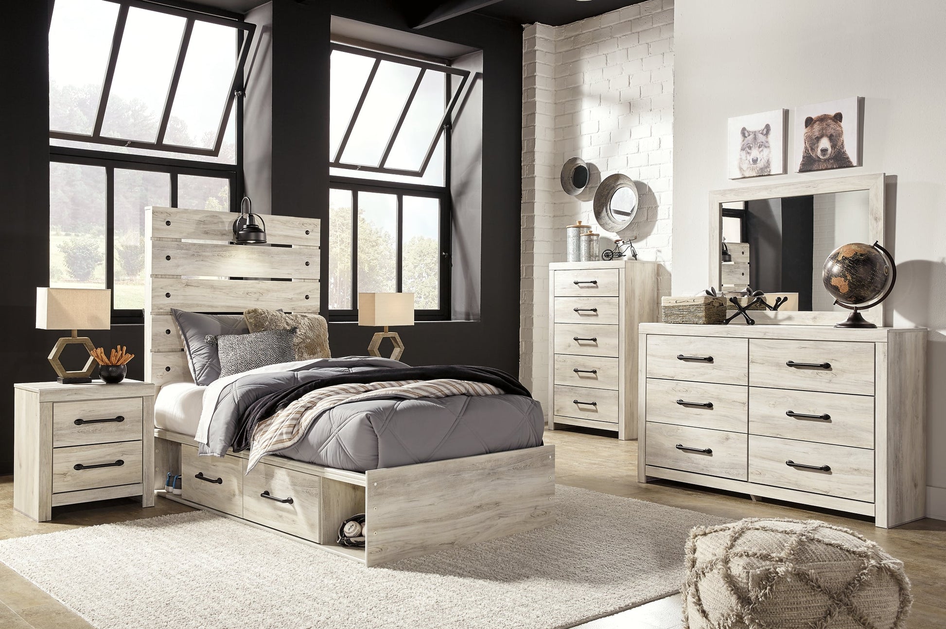 Cambeck Twin Panel Bed with 4 Storage Drawers with Mirrored Dresser, Chest and Nightstand Signature Design by Ashley®