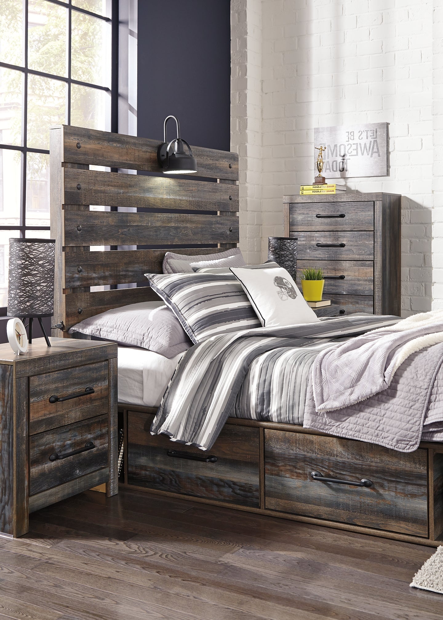 Drystan Full Panel Bed with 4 Storage Drawers with Mirrored Dresser Signature Design by Ashley®