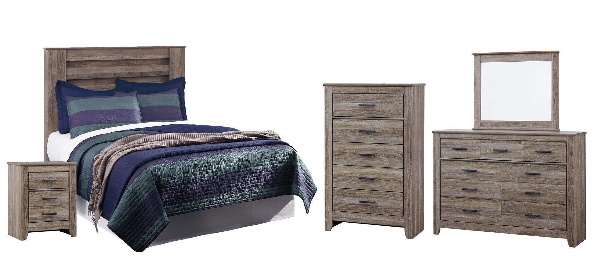 Zelen / Panel Headboard With Mirrored Dresser, Chest And Nightstand Signature Design by Ashley®