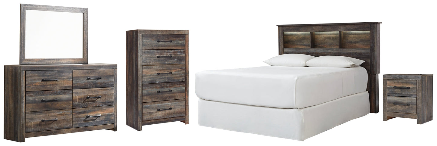 Drystan Queen/Full Bookcase Headboard Bed with Mirrored Dresser, Chest and Nightstand Signature Design by Ashley®