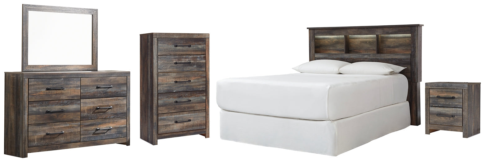 Drystan Queen/Full Bookcase Headboard Bed with Mirrored Dresser, Chest and Nightstand Signature Design by Ashley®