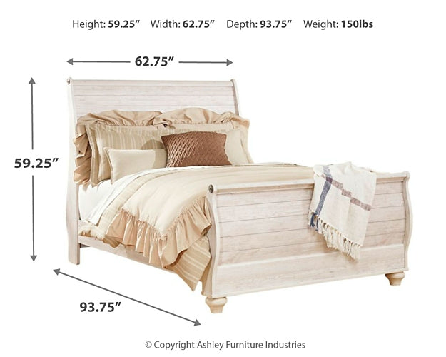Willowton  Sleigh Bed With Mirrored Dresser Signature Design by Ashley®