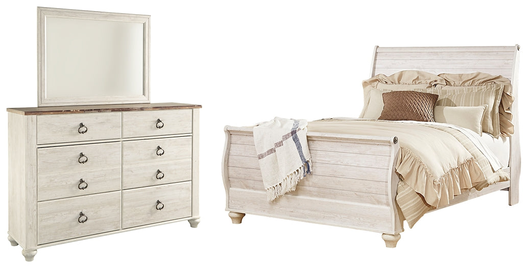 Willowton  Sleigh Bed With Mirrored Dresser Signature Design by Ashley®