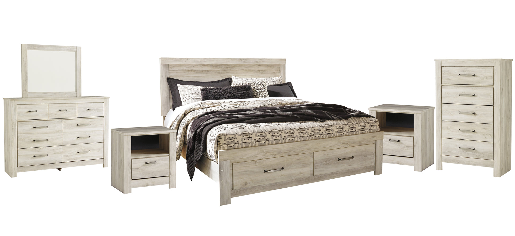 Bellaby  Platform Bed With 2 Storage Drawers With Mirrored Dresser, Chest And 2 Nightstands Signature Design by Ashley®