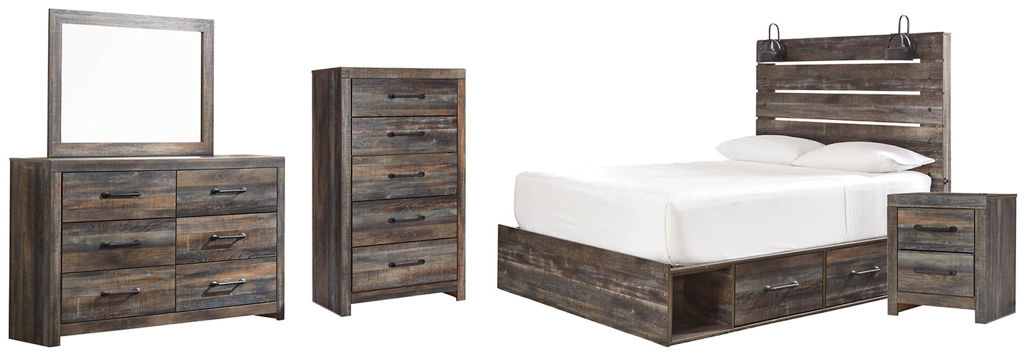 Drystan Queen Panel Bed with 2 Storage Drawers with Mirrored Dresser, Chest and Nightstand Signature Design by Ashley®