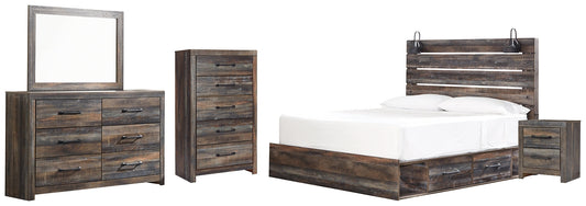 Drystan King Panel Bed with 2 Storage Drawers with Mirrored Dresser, Chest and Nightstand Signature Design by Ashley®