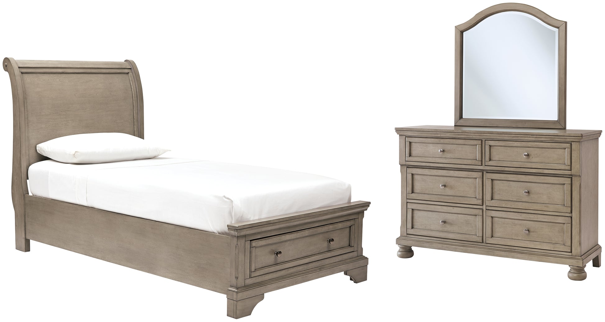 Lettner Twin Sleigh Bed with Mirrored Dresser Signature Design by Ashley®