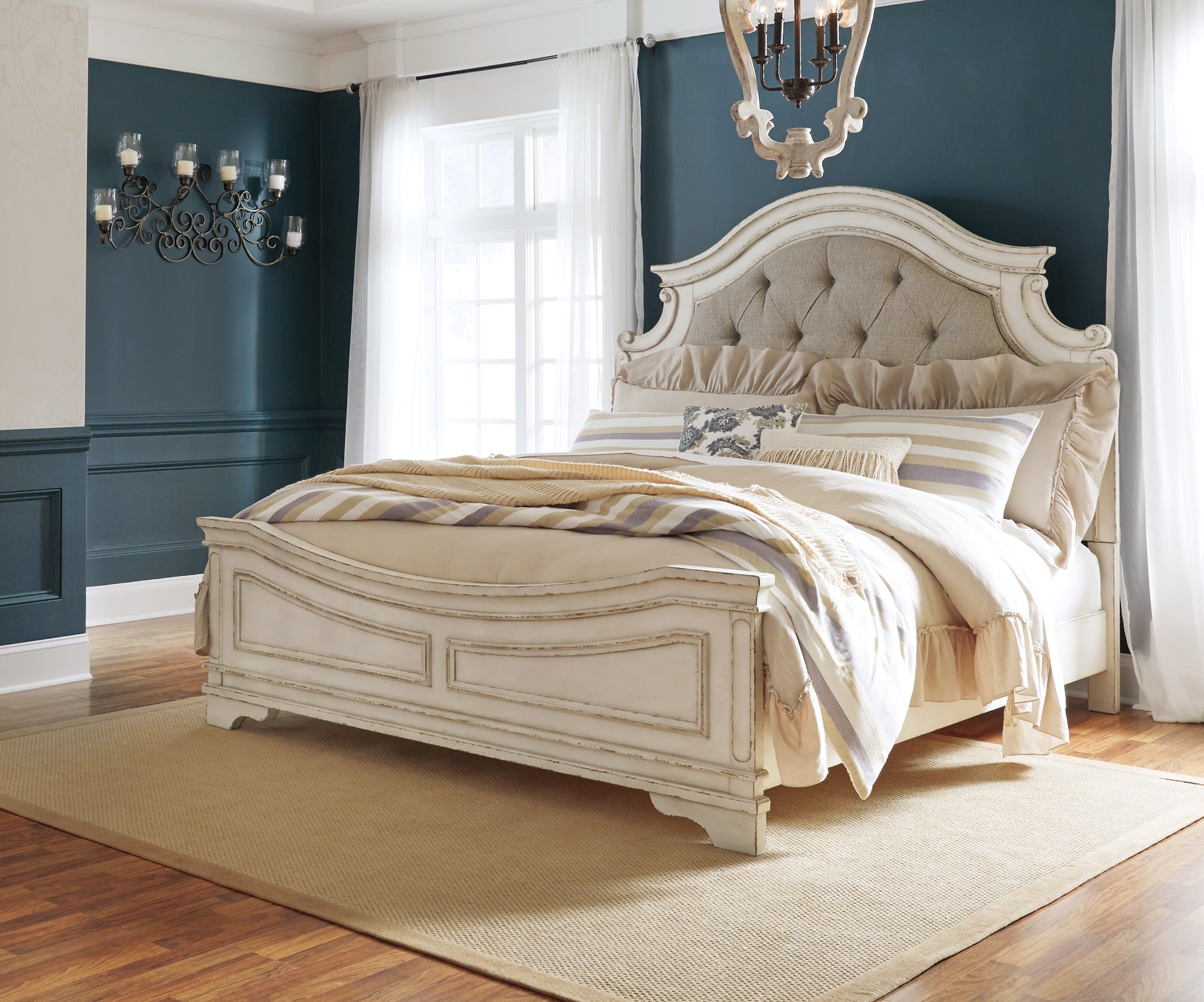 Realyn Queen Upholstered Panel Bed with Mirrored Dresser Signature Design by Ashley®