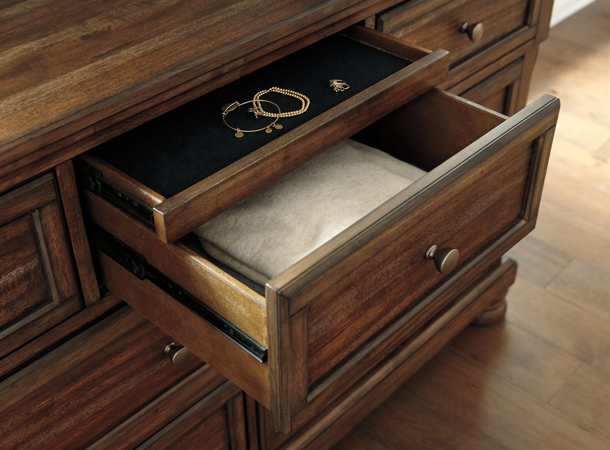 Flynnter California King Panel Bed with 2 Storage Drawers with Mirrored Dresser, Chest and Nightstand Signature Design by Ashley®