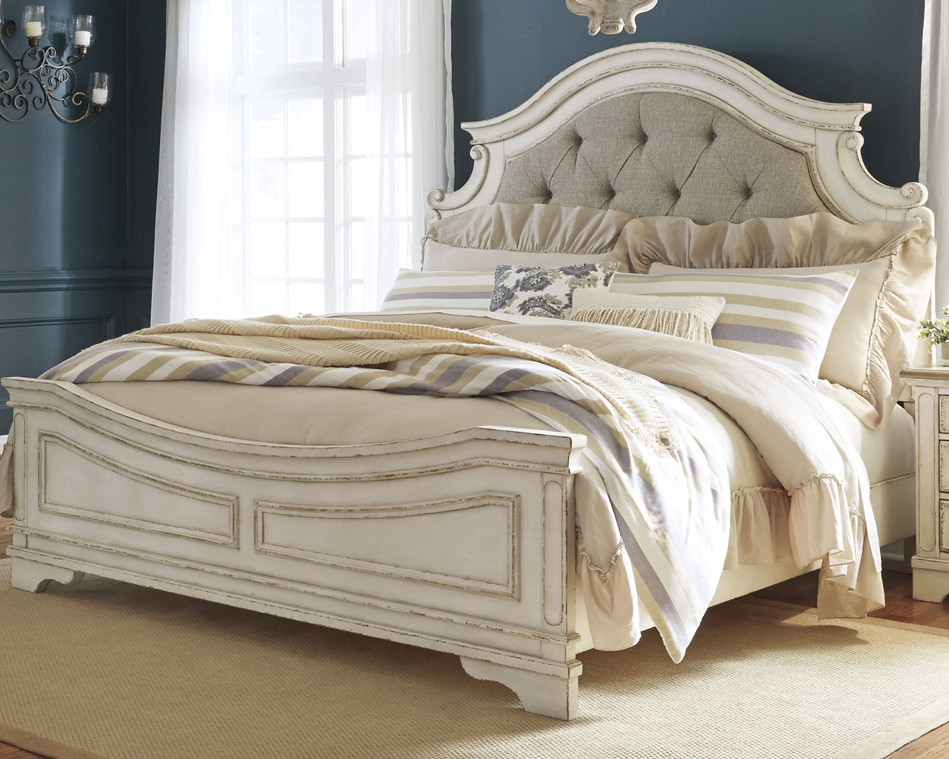 Realyn  Upholstered Panel Bed With Mirrored Dresser And Chest Signature Design by Ashley®