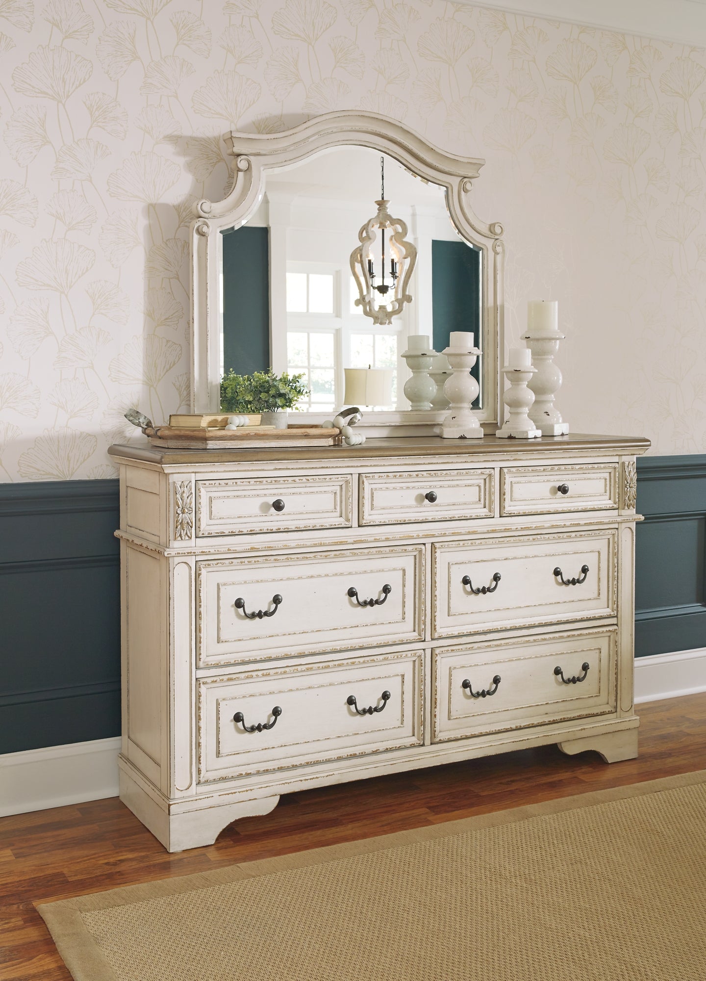 Realyn  Upholstered Panel Bed With Mirrored Dresser And Chest Signature Design by Ashley®